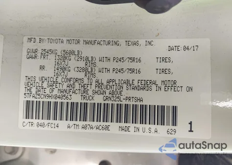 2017 Toyota Tacoma Dbl Cab/Sr5/Trd Sport/Or from USA, damaged, VIN 5TFAZ5CN9HX040563